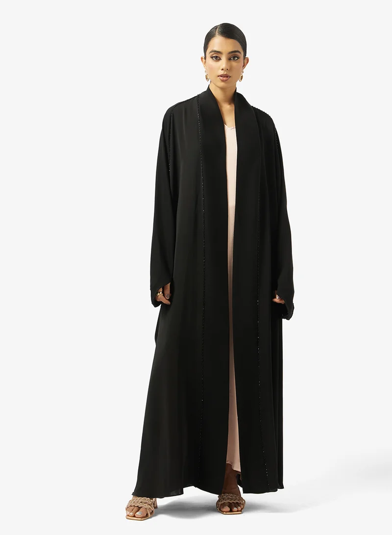 hayas closet  Black Embellished Abaya With Sheila for Women | Best Price UAE